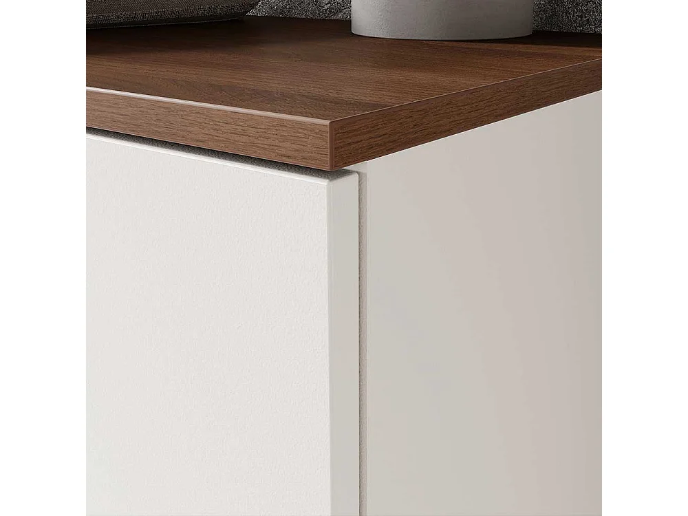 Badezimmer Hochschrank in Hellgrau Nussbaumfarben