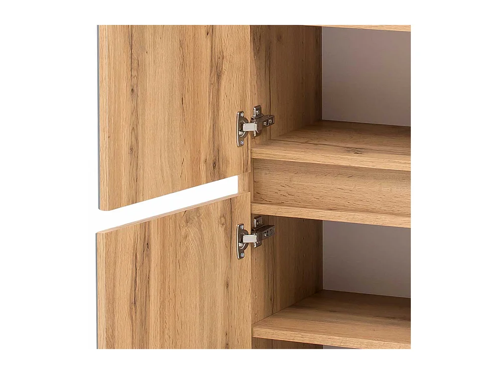 Bad Hochschrank in Grau und Wildeichefarben Glas beschichtet