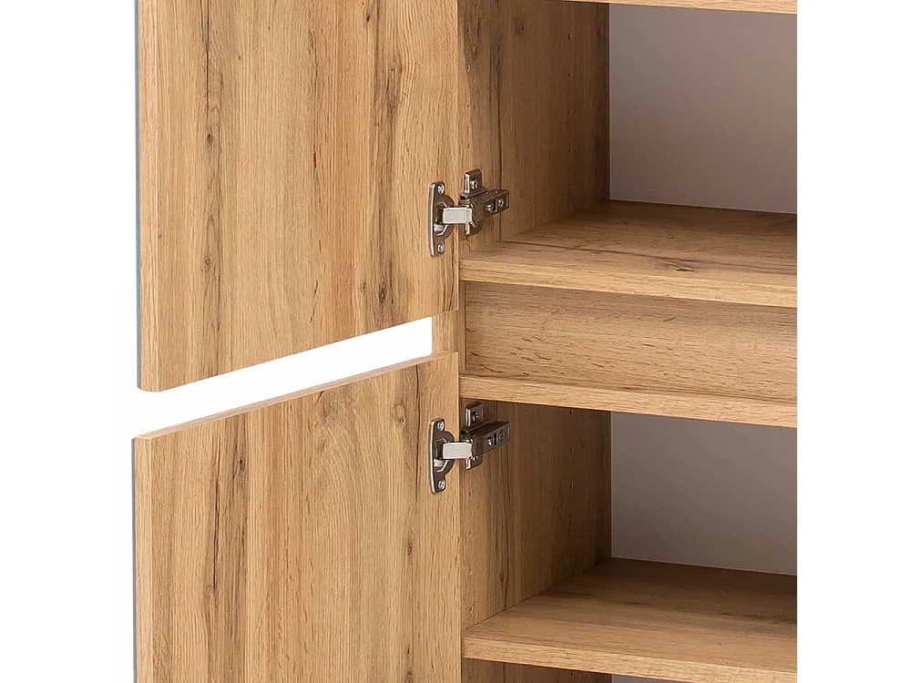 Bad Hochschrank in Grau und Wildeichefarben Glas beschichtet