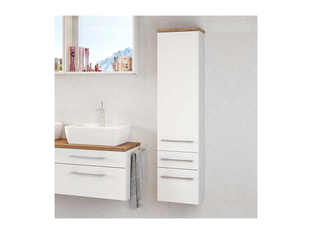 Badezimmer Seitenschrank in Weiß und Wildeiche Dekor hängend
