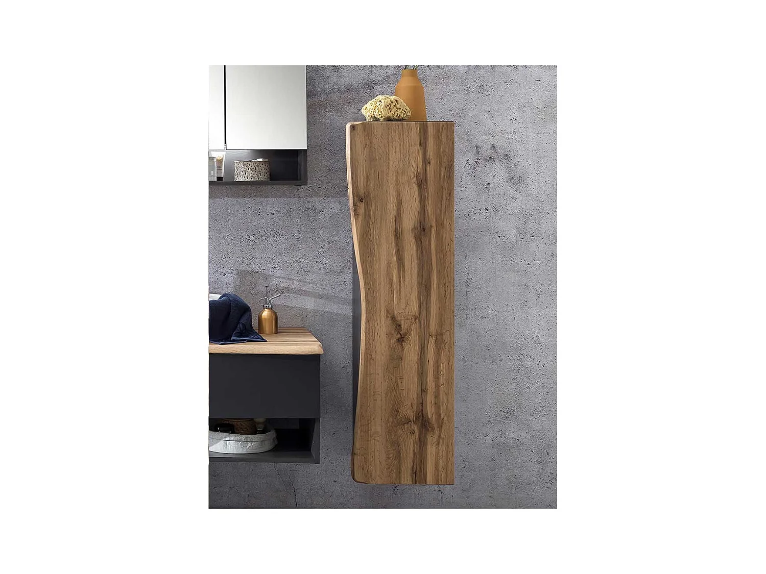 Landhaus Badmidischrank in Wildeichefarben und Dunkelgrau 135 cm hoch