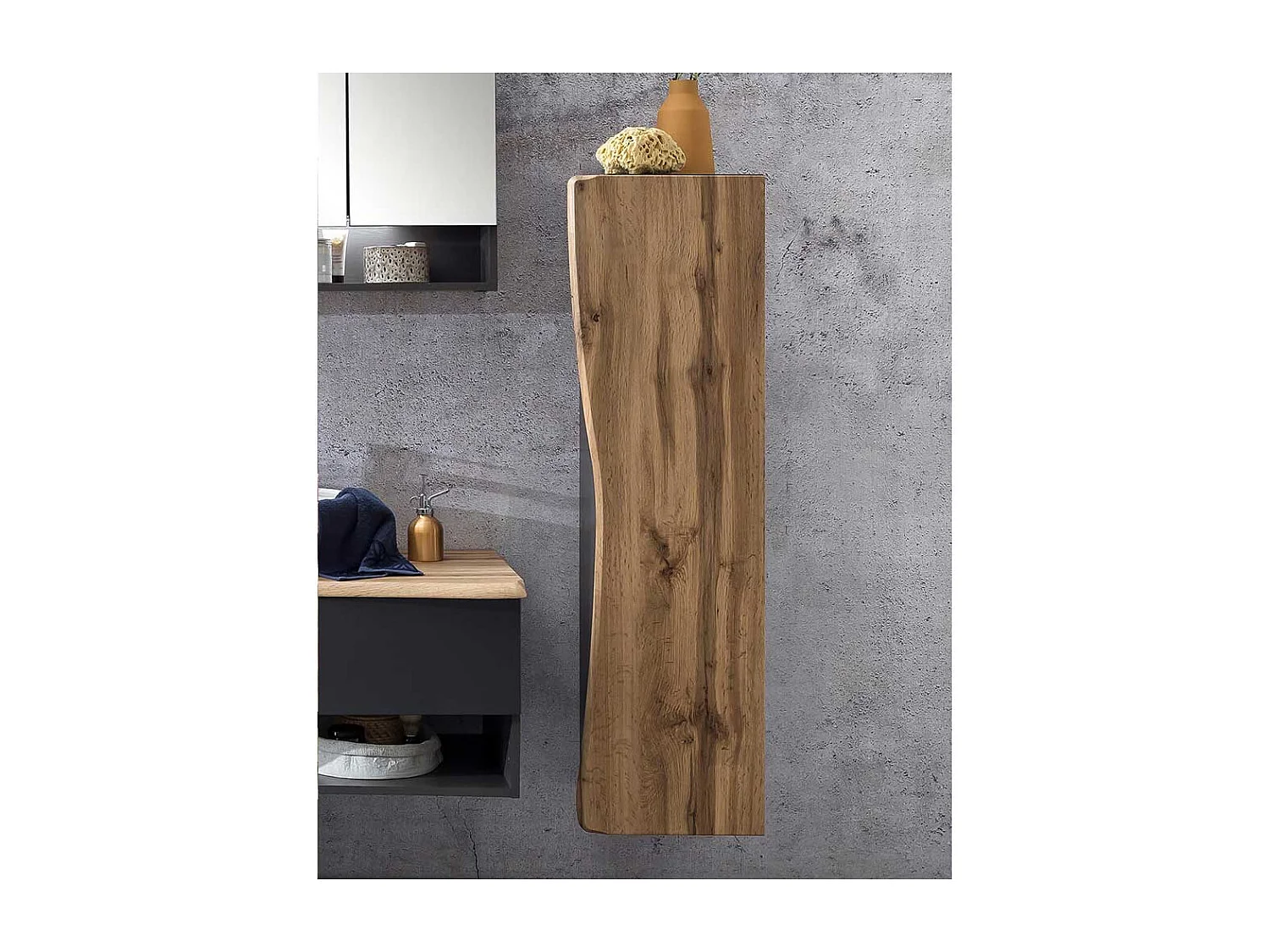 Landhaus Badmidischrank in Wildeichefarben und Dunkelgrau 135 cm hoch