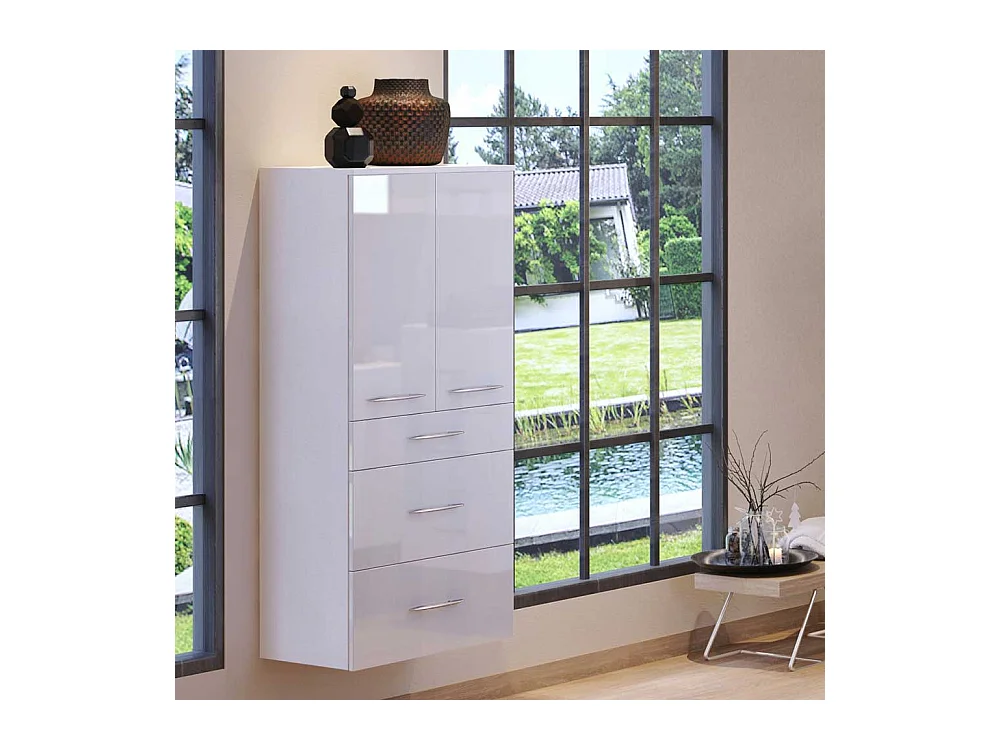 Hängender Badezimmerschrank in Hochglanz Weiß 60 cm breit