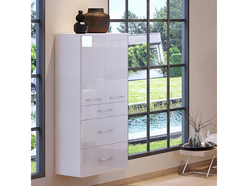 Hängender Badezimmerschrank in Hochglanz Weiß 60 cm breit