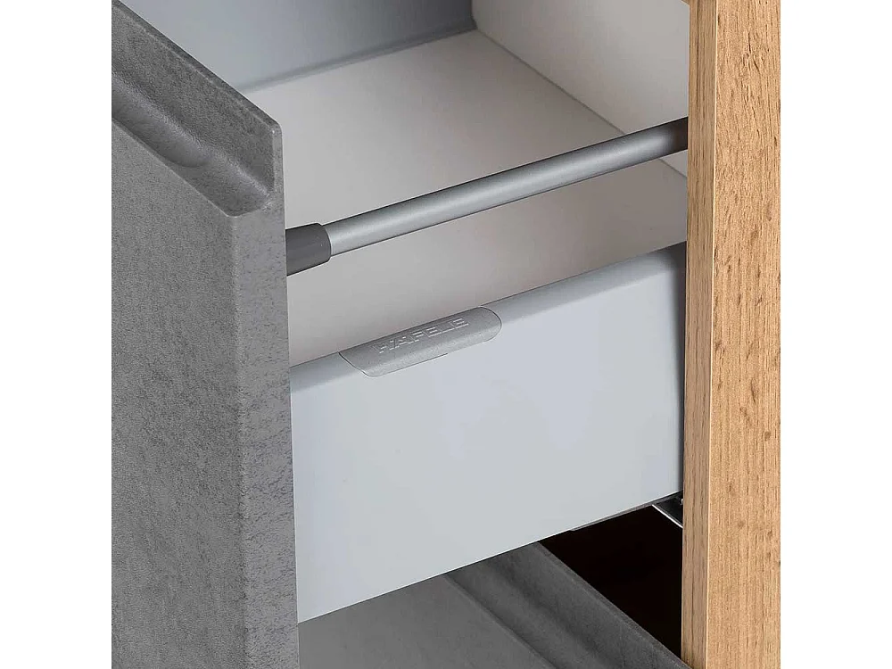 Großer Badschrank in Wildeichefarben und Beton Grau Made in Germany