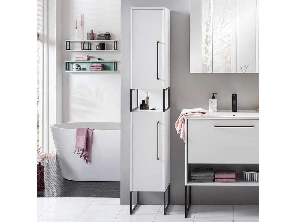 Badezimmer Hochschrank in Weiß und Anthrazit Made in Germany