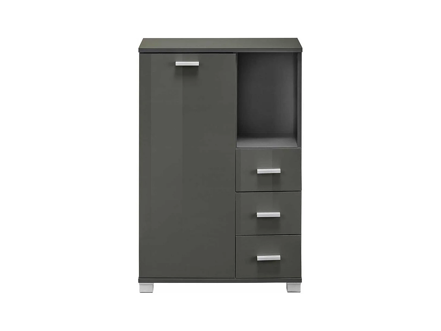 Moderne Badezimmer Kommode in Grau Hochglanz drei Schubladen