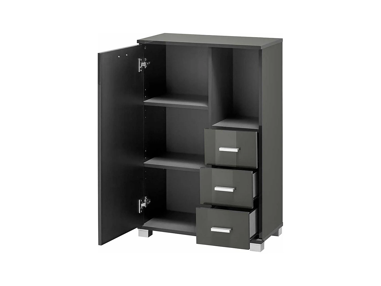 Moderne Badezimmer Kommode in Grau Hochglanz drei Schubladen