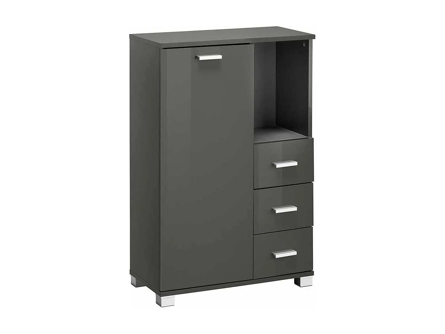 Moderne Badezimmer Kommode in Grau Hochglanz drei Schubladen