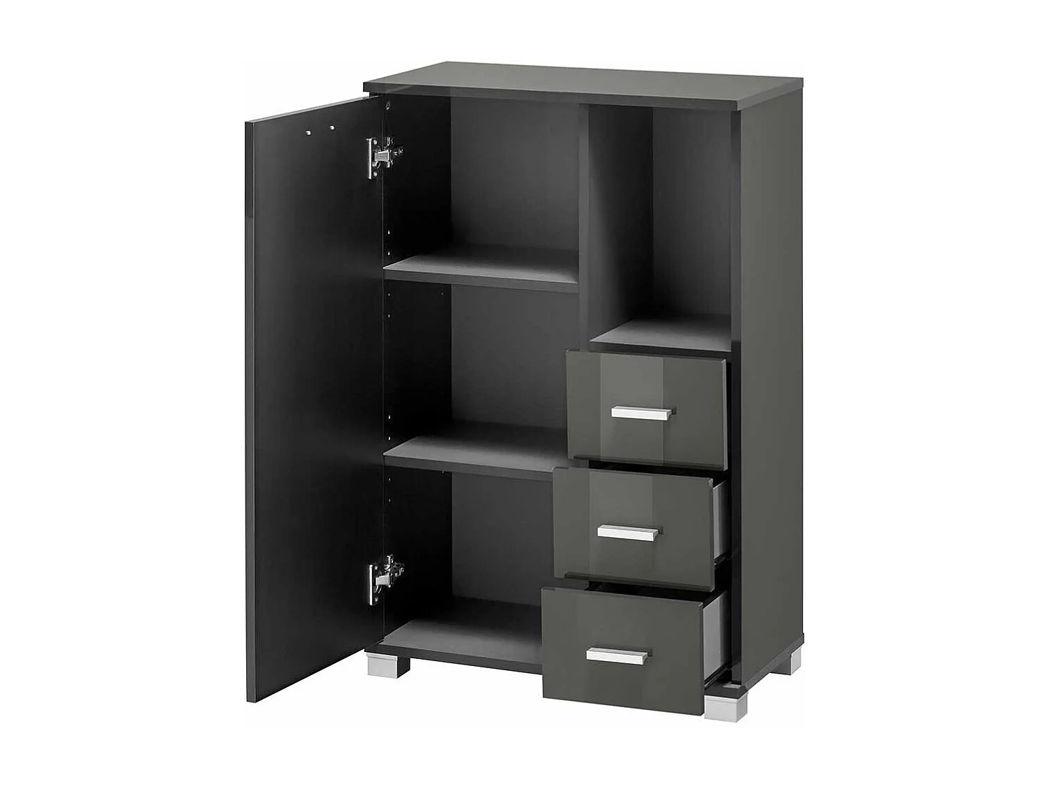 Moderne Badezimmer Kommode in Grau Hochglanz drei Schubladen