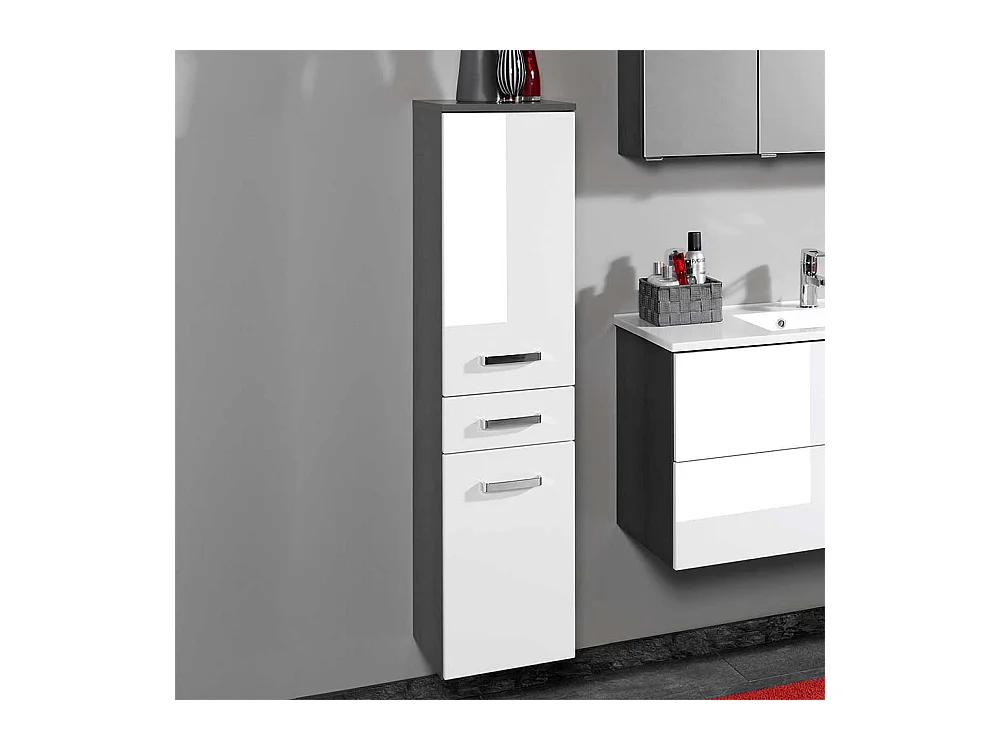 Badschrank in Weiß Hochglanz Graphit Grau