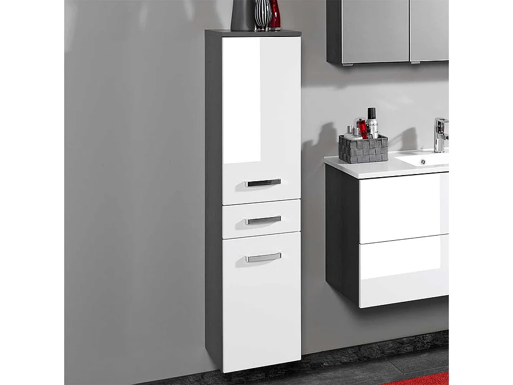 Badschrank in Weiß Hochglanz Graphit Grau