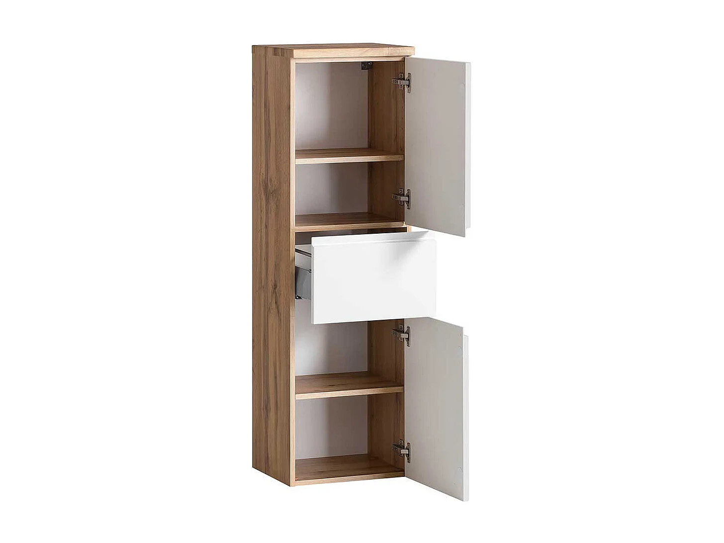 Badmidischrank hängend inklusive Füße Wildeichefarben und Weiß