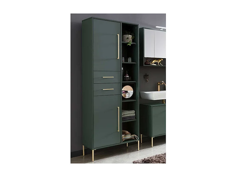 Badseitenschrank in Dunkelgrün und Goldfarben Made in Germany