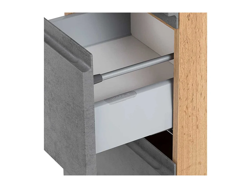 Hoher Badseitenschrank in Wildeichefarben Beton Optik Grau