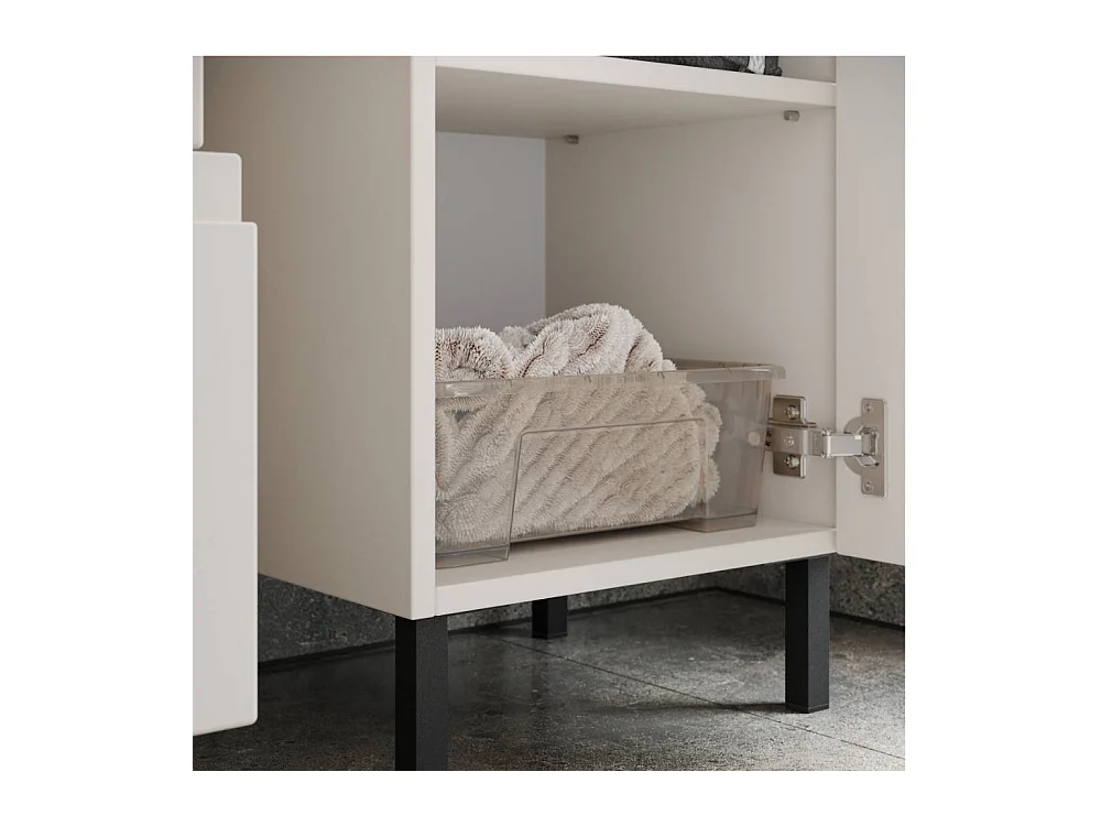 Hochschrank Badhochschrank mit zwei offenen Fächern und einer Schublade