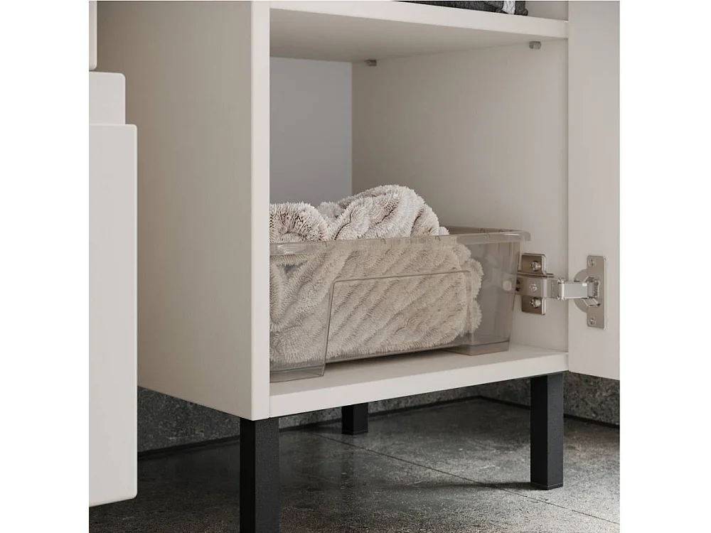 Hochschrank Badhochschrank mit zwei offenen Fächern und einer Schublade