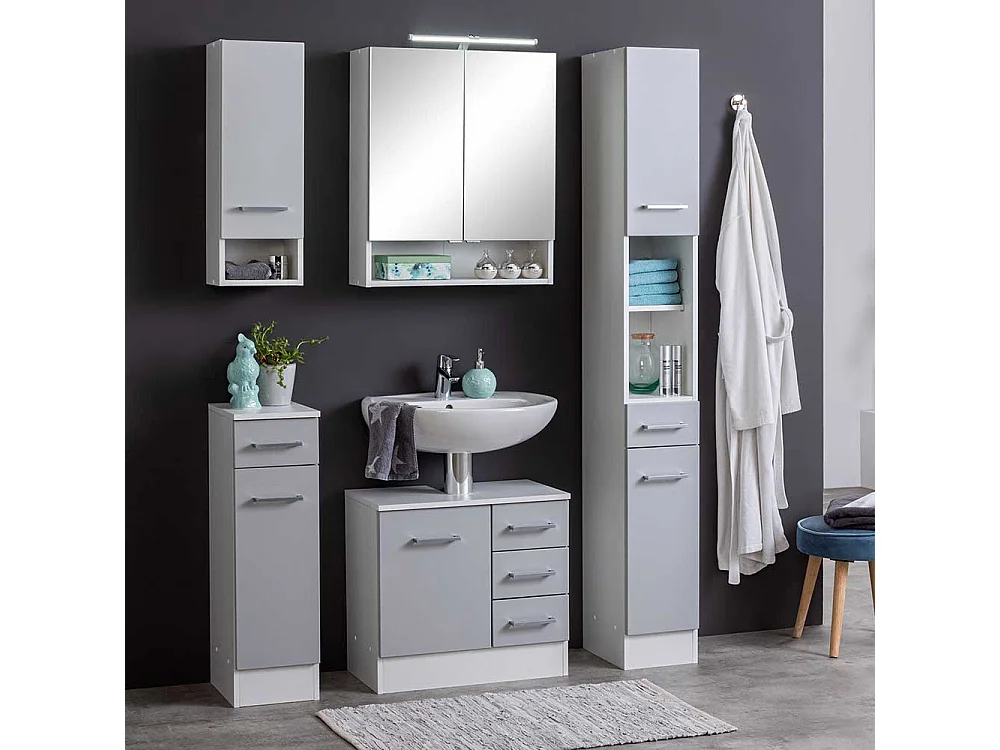 Badezimmer Unterschrank in Hellgrau und Weiß 25 cm breit