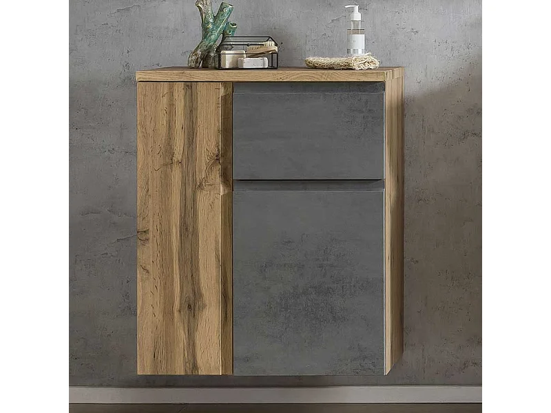 Badezimmerunterschrank Made in Germany Wildeichefarben und Beton Optik