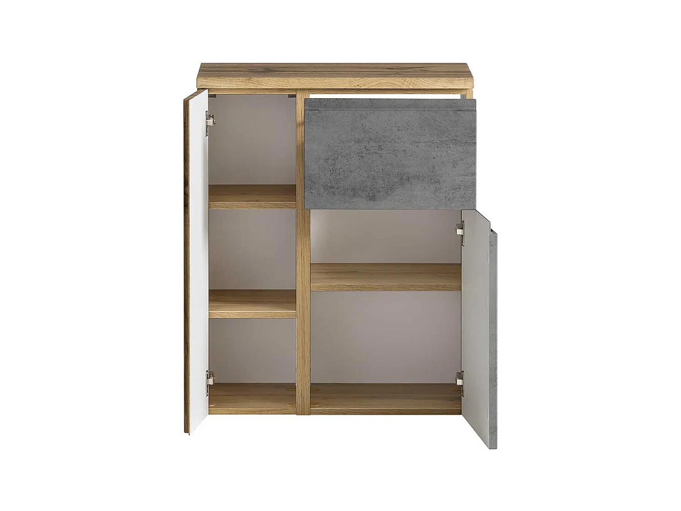 Badezimmerunterschrank Made in Germany Wildeichefarben und Beton Optik