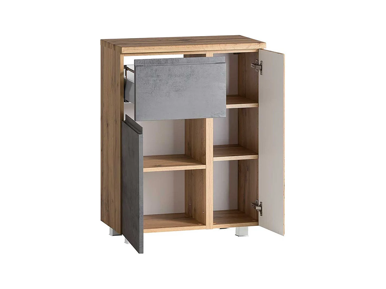 Badezimmerunterschrank Made in Germany Wildeichefarben und Beton Optik