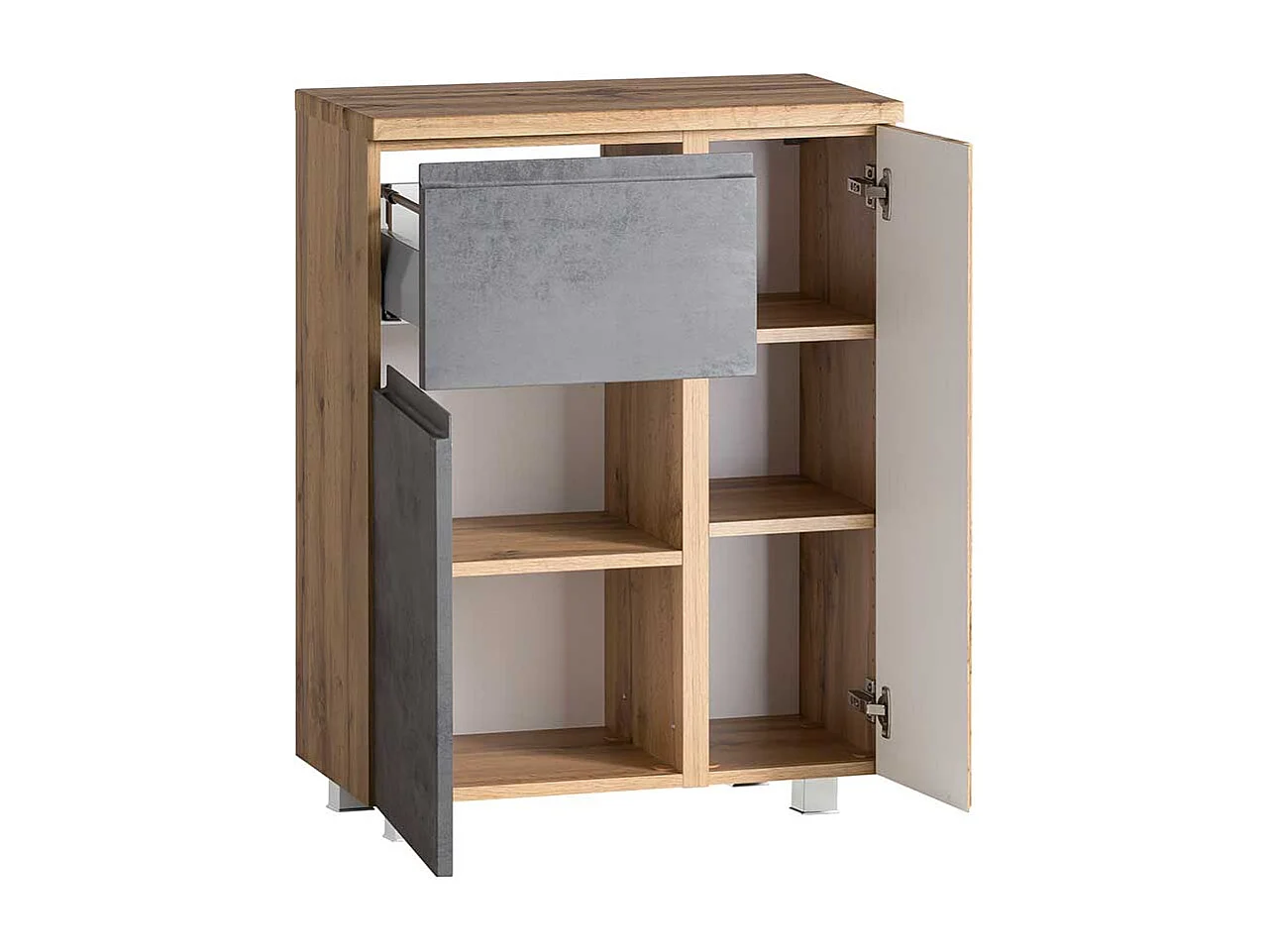 Badezimmerunterschrank Made in Germany Wildeichefarben und Beton Optik