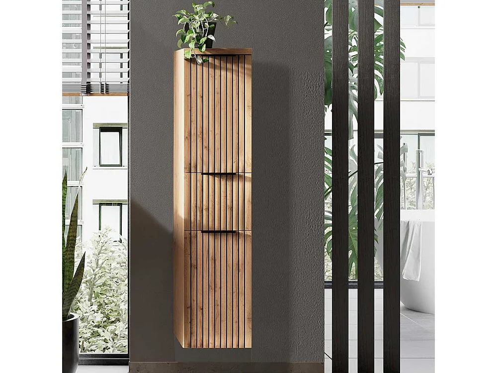 Midischrank Bad mit Schublade in Wildeichefarben Schwarz