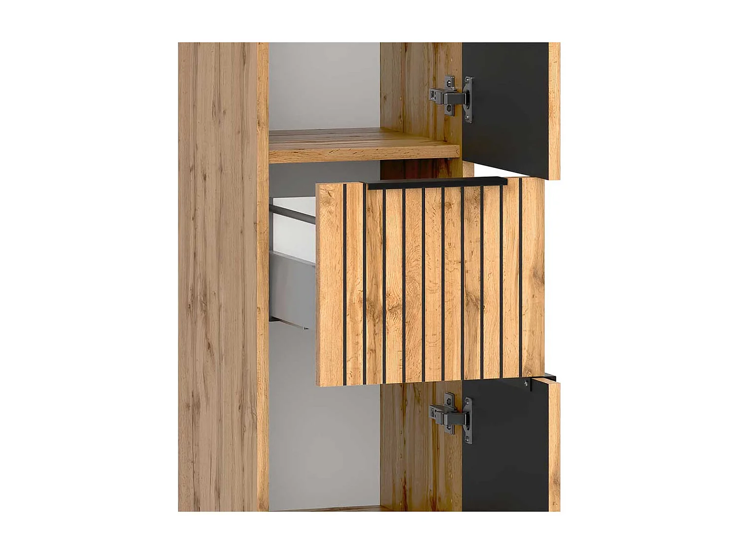 Midischrank Bad mit Schublade in Wildeichefarben Schwarz