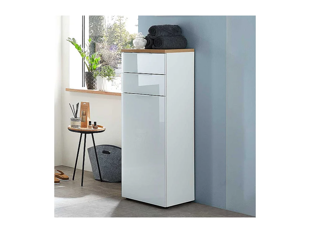 Badezimmer Kommode in Weiß Glas beschichtet Eichefarben