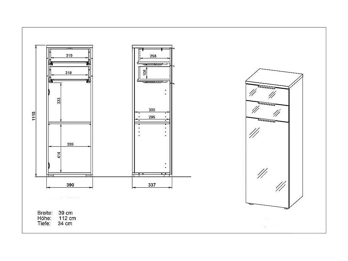 Badezimmer Kommode in Weiß Glas beschichtet Eichefarben