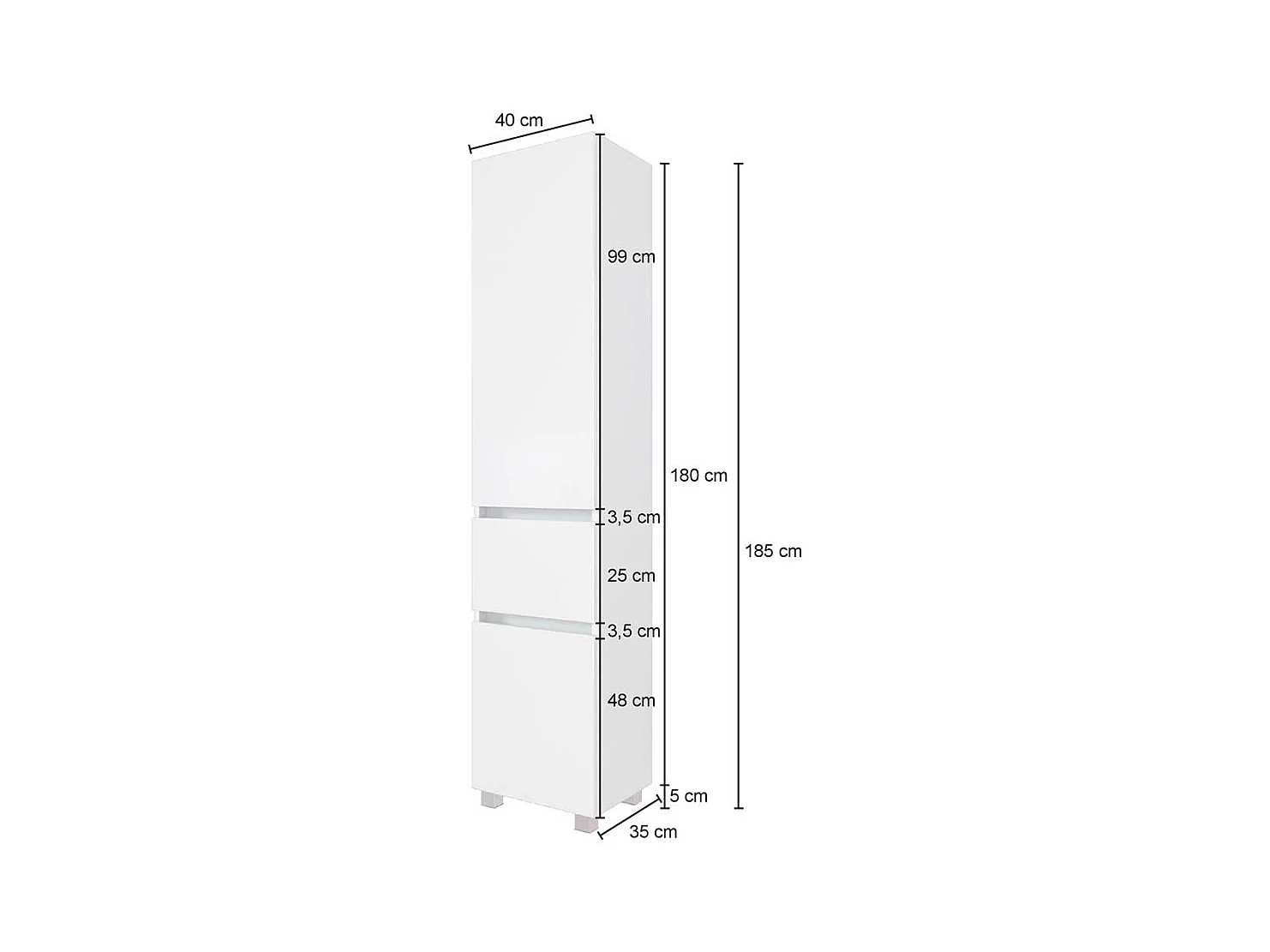 Weißer Badschrank 40 cm breit 180 cm hoch