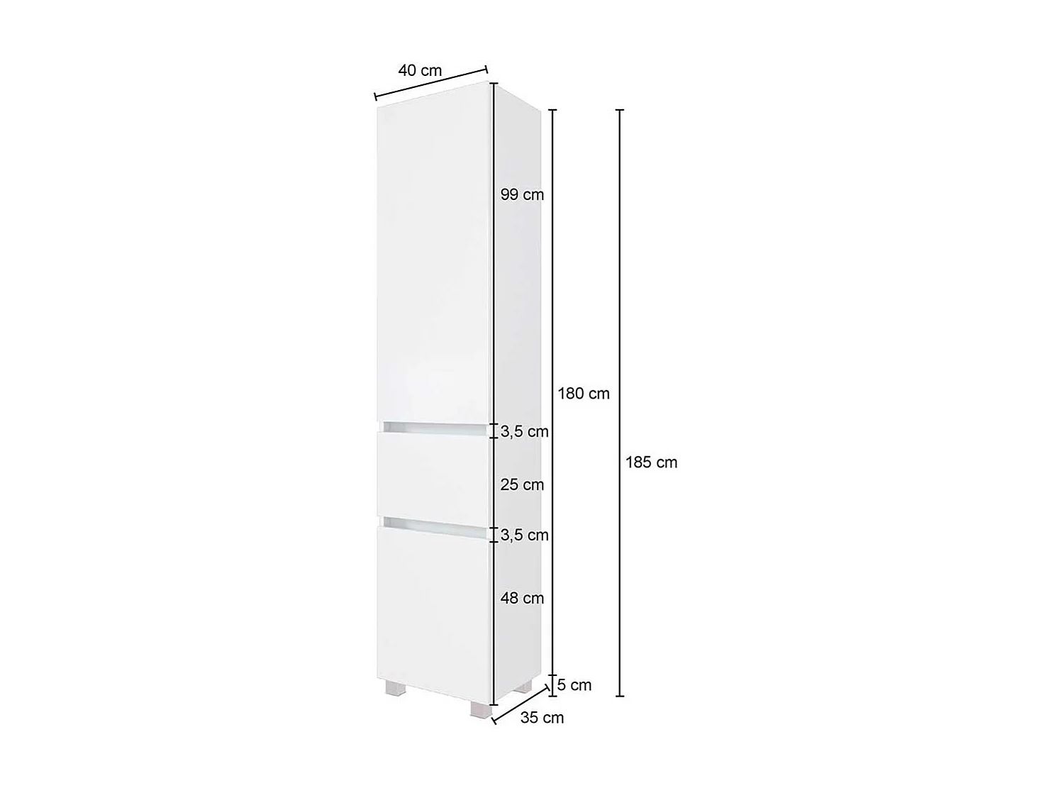 Weißer Badschrank 40 cm breit 180 cm hoch