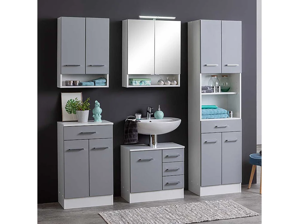 Badschrank in Hellgrau und Weiß 50 cm breit