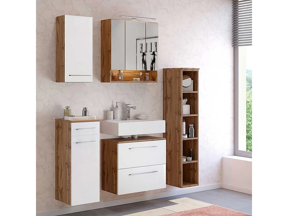 Badezimmer Hängeschrank in Weiß Wildeichefarben