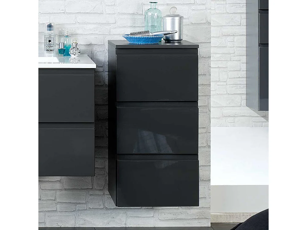 Bad Unterschrank in Hochglanz Anthrazit hängend