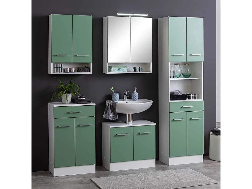Badezimmerschrank in Grün und Weiß 4-türig