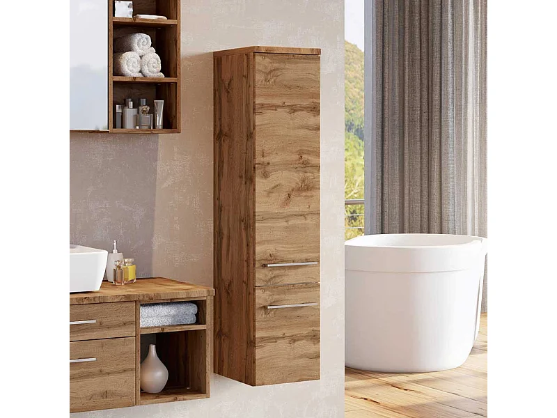 Badezimmer Seitenschrank in Wildeichefarben hängend