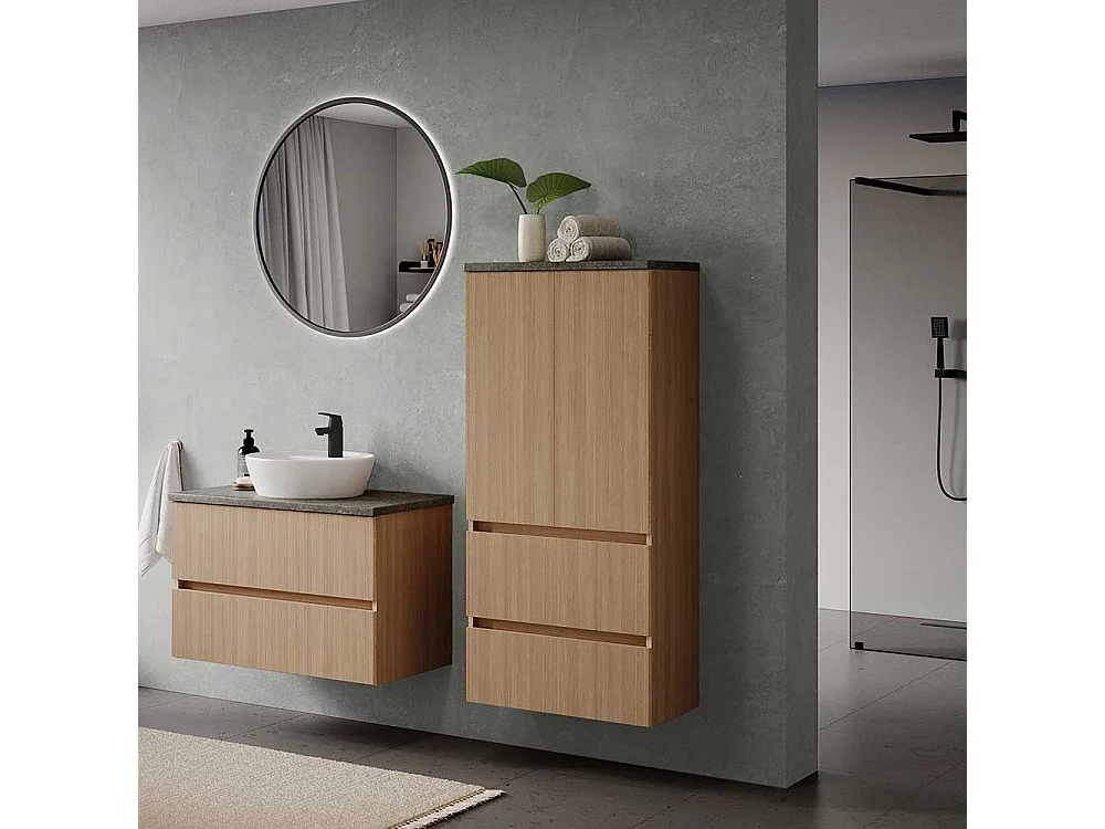 Midischrank Badezimmer Midischrank mit Drehtüren und Metallauszug