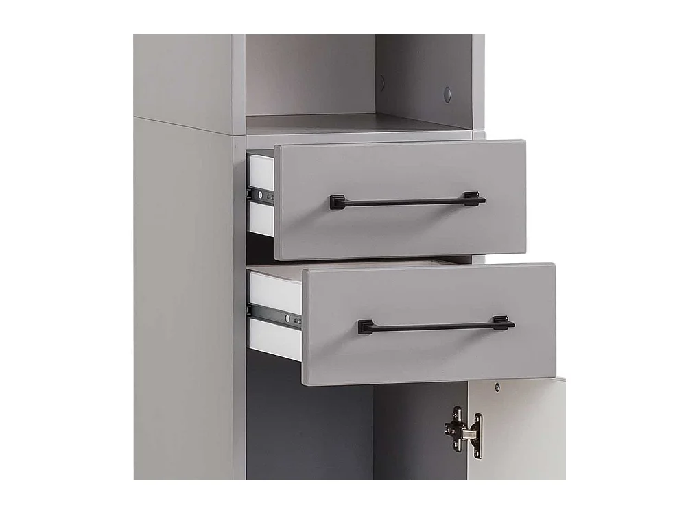 Landhaus Badhochschrank in Platingrau und Eichefarben 31 cm breit