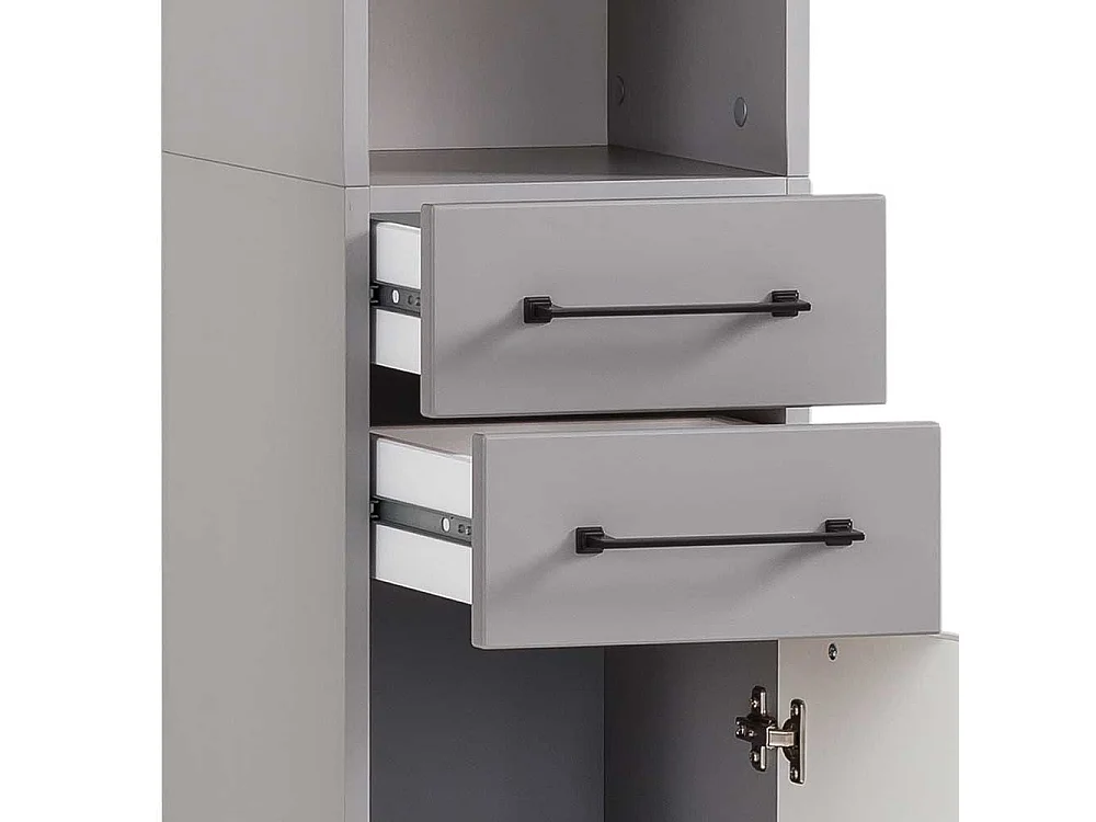 Landhaus Badhochschrank in Platingrau und Eichefarben 31 cm breit