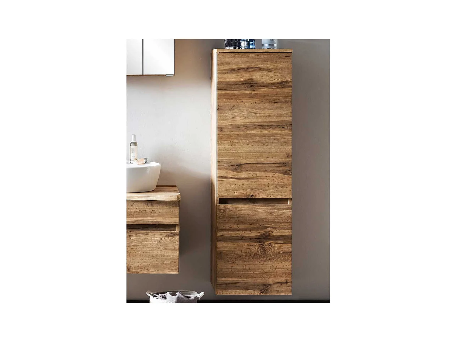 Badezimmer Hochschrank im Wildeiche Dekor 135 cm hoch
