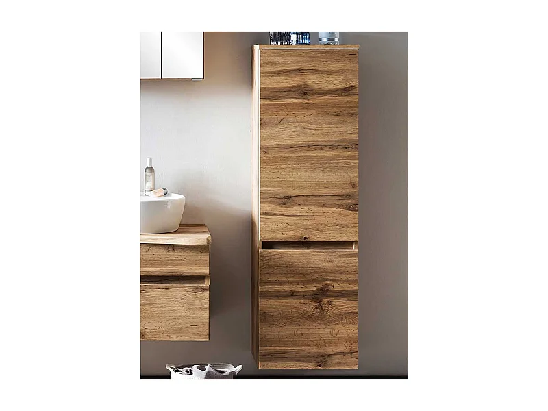 Badezimmer Hochschrank im Wildeiche Dekor 135 cm hoch