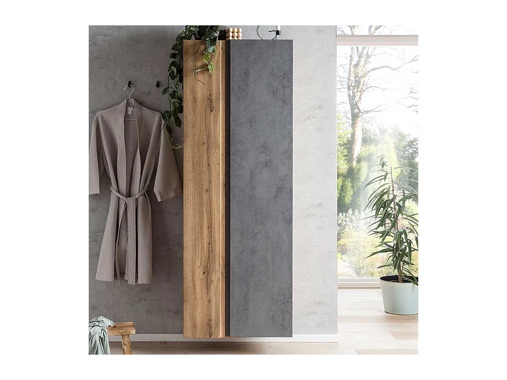 Badezimmer Hochschrank in Wildeichefarben Beton Grau