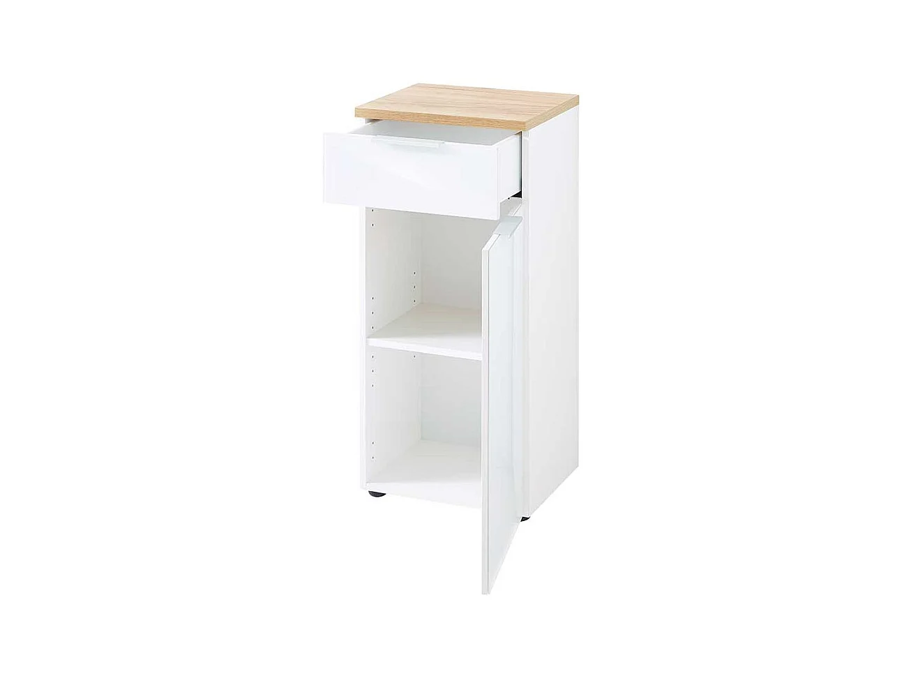 Badezimmer Unterschrank in Weiß Glas beschichtet Eichefarben