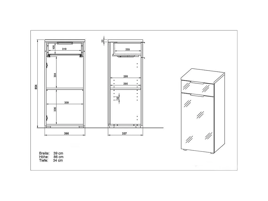 Badezimmer Unterschrank in Weiß Glas beschichtet Eichefarben