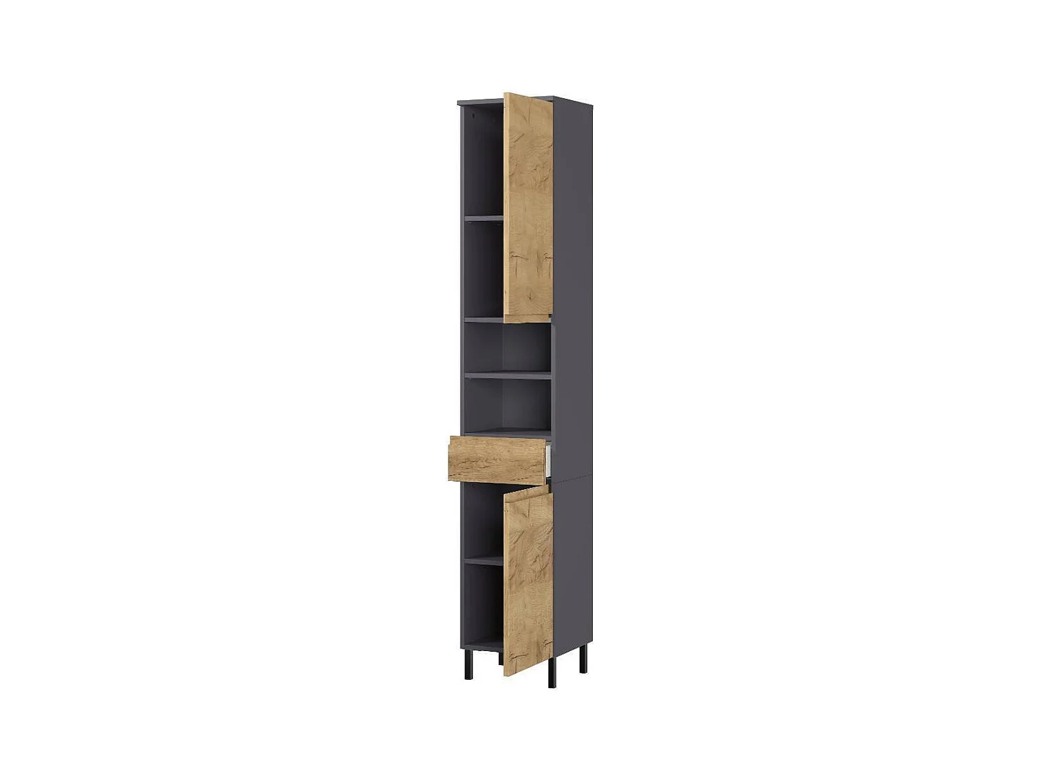 Hochschrank Badschrank mit offenen Fächern und einer Schublade