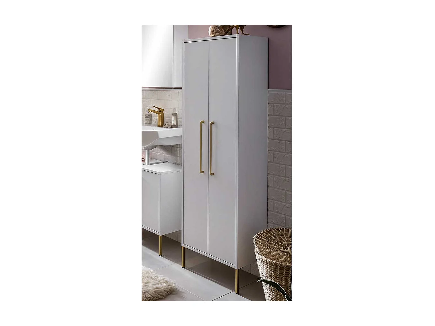 Badezimmerhochschrank in Weiß und Goldfarben 5 Fächern