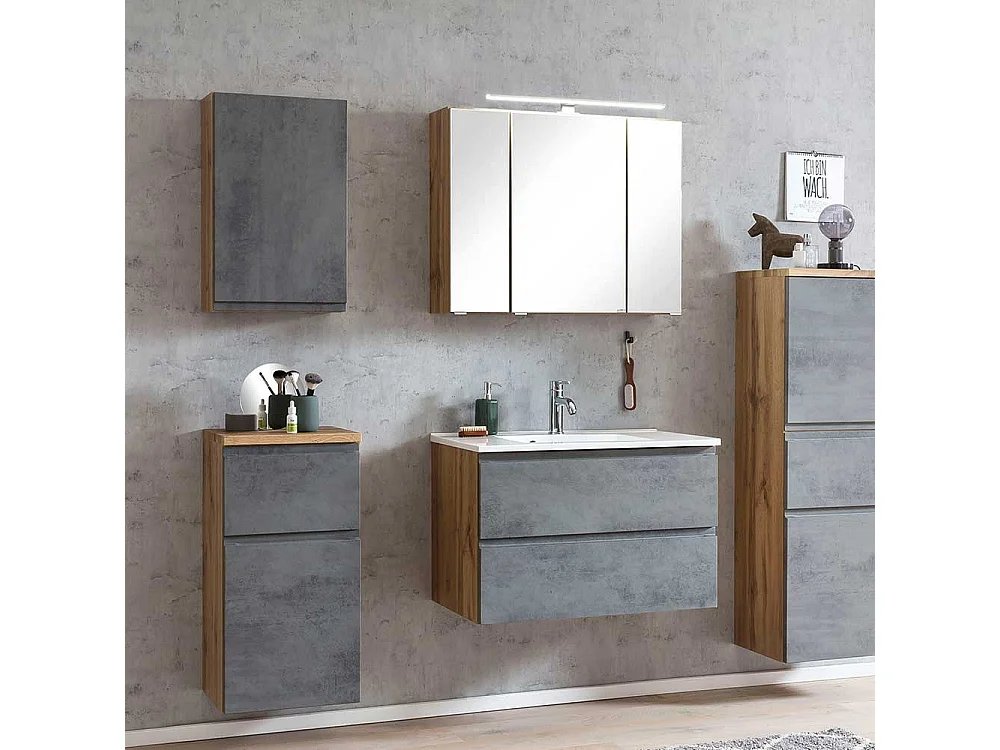 Hängeschrank in Wildeichefarben und Beton Grau Badmöbel