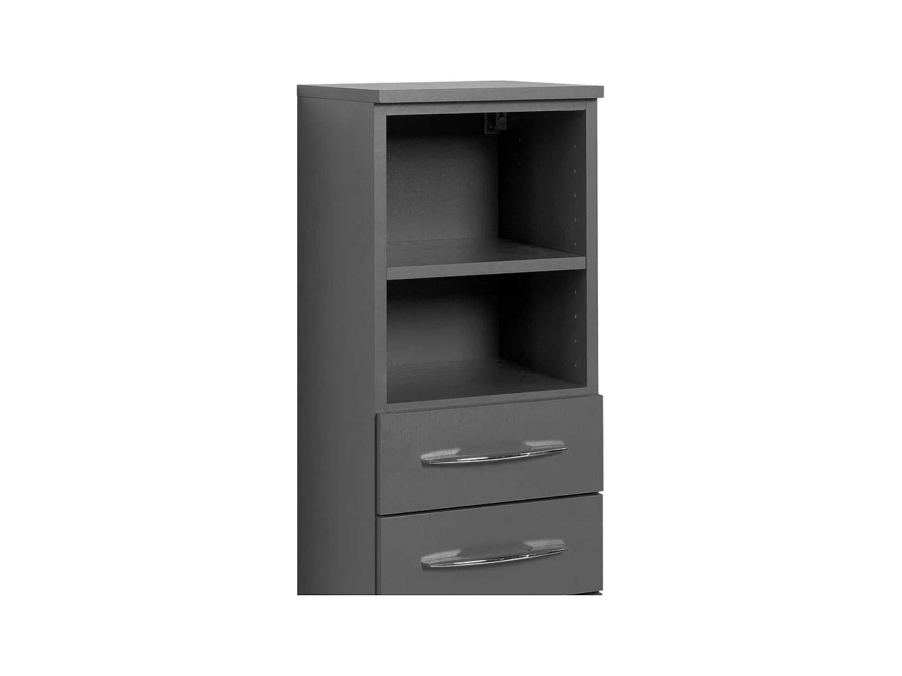 Badschrank in Grau offene Fächer