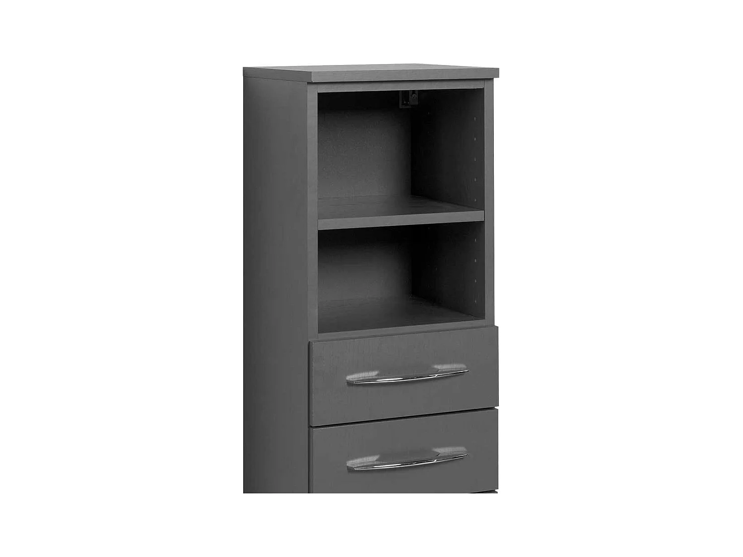 Badschrank in Grau offene Fächer